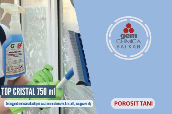 TOP CRISTAL detergjent profesional per pastrimin e xhamave, detergjent per pasqyra nuk le njolla, detergjent per kristale nga Gem Chimica